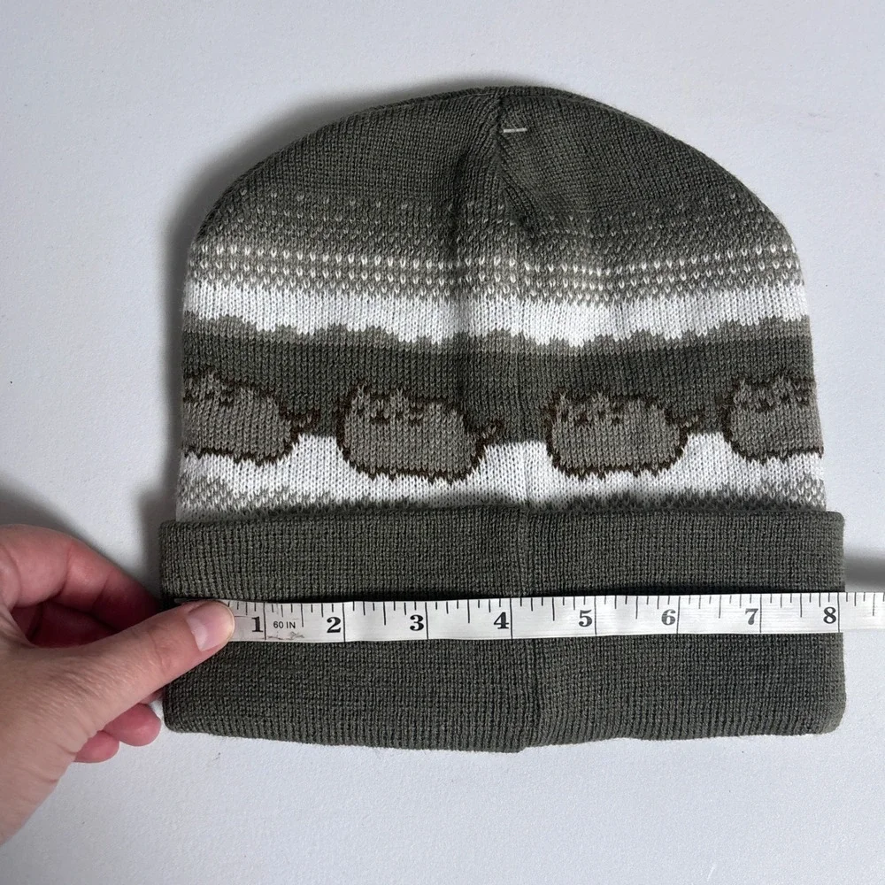 NEW Pusheen Beanie One Size Gray White Fair Isle Cat Knit Hat Boggin Winter Kids